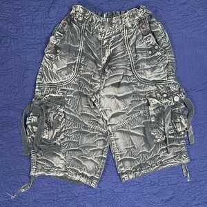 Distressed Gray Cargo Shorts Mens Size 34 Utility Pockets Streetwear Casual Army